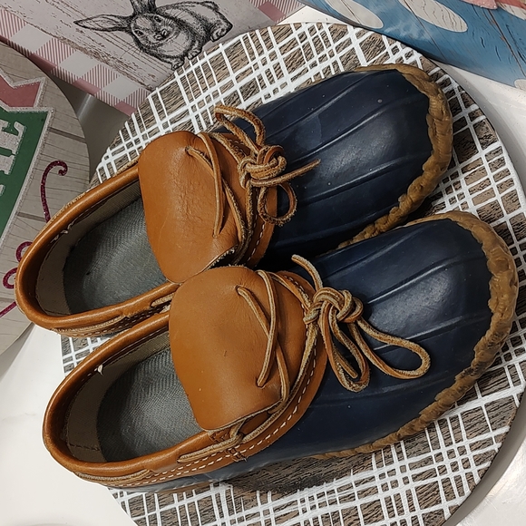 💐 Vintage GUC L.L. Bean Bean Boot 🥾 Rubber Duck Boots, Leather Trim, Navy, 8 - Picture 5 of 11